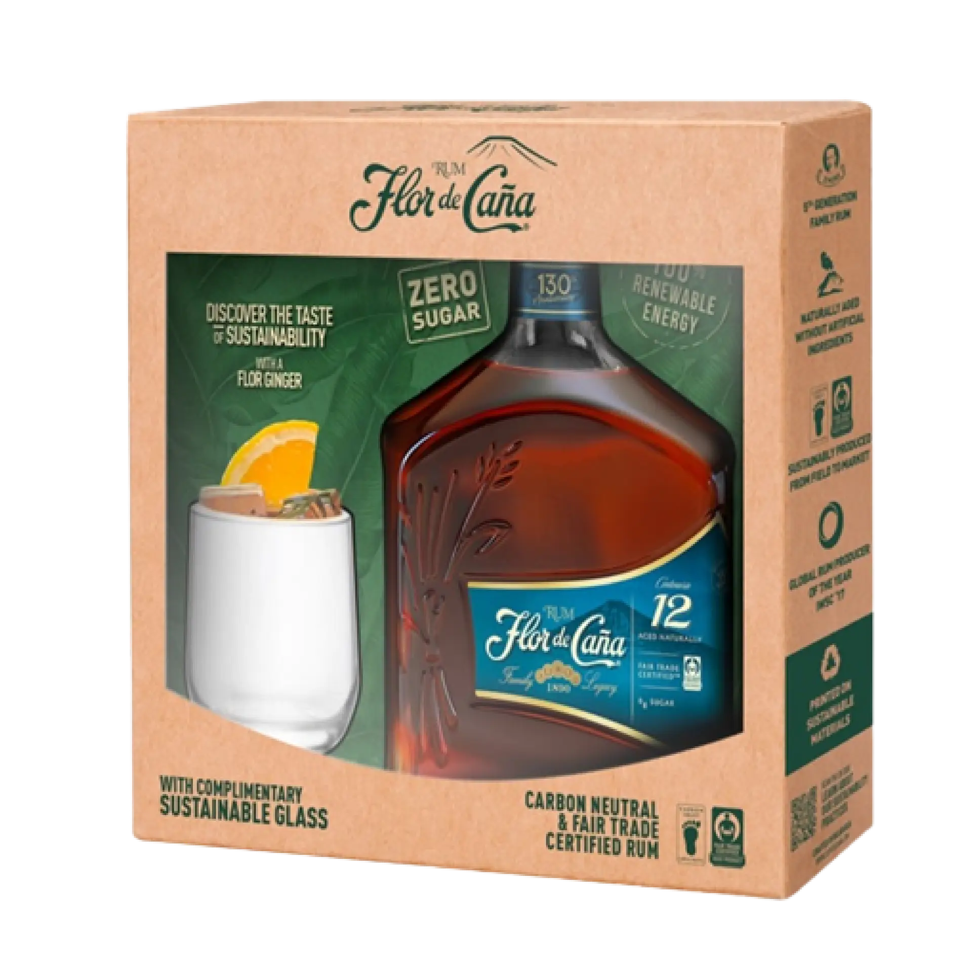 Buy Flor de Caña 12 Year Old Gift Pack 750mL with sustainable glass, premium rum gift set