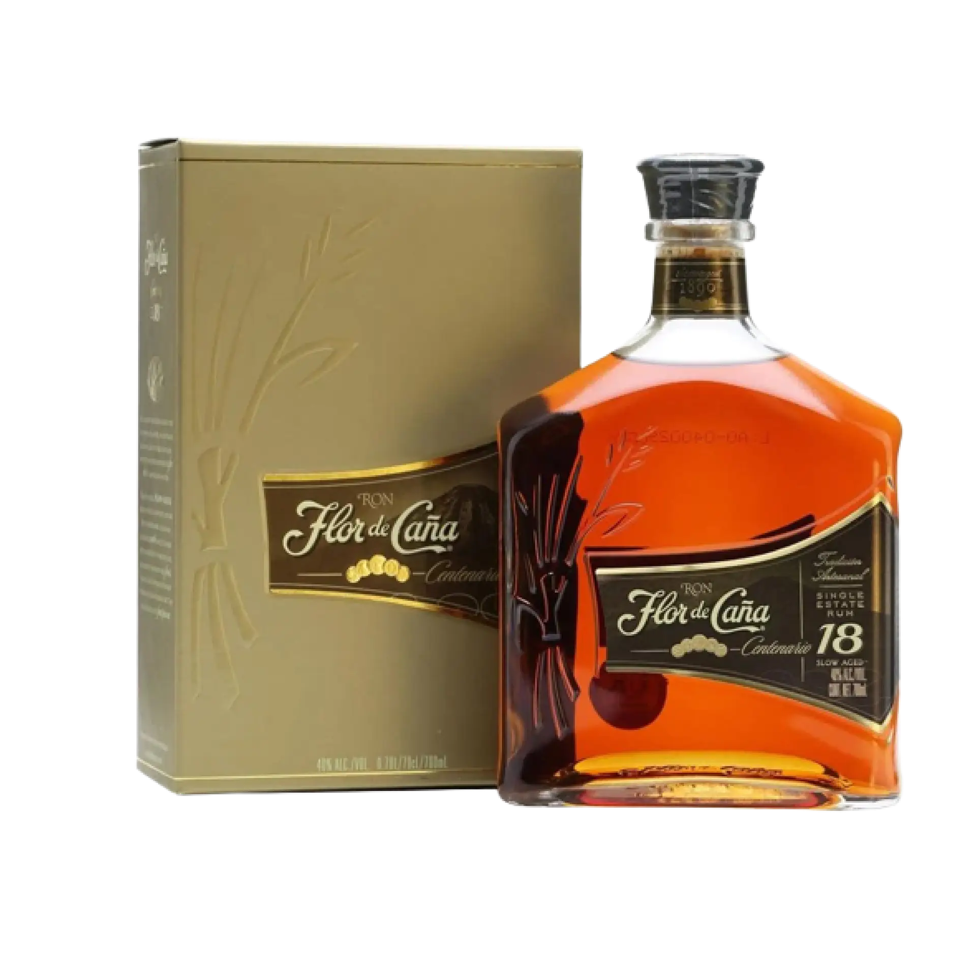 Buy Flor de Caña Centenario Gold 18 750mL rum bottle with gold box, premium rum