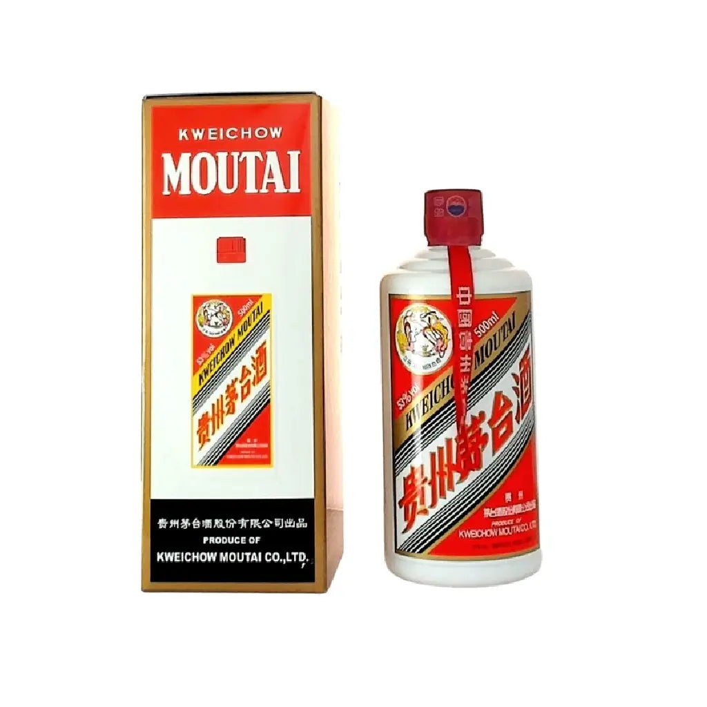 Buy Kweichow Moutai; boxed Chinese liquor bottle with red label and gold accents