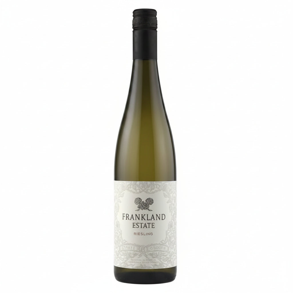 Bottle of Frankland Estate Riesling 750mL with a clear label, set against a neutral background.