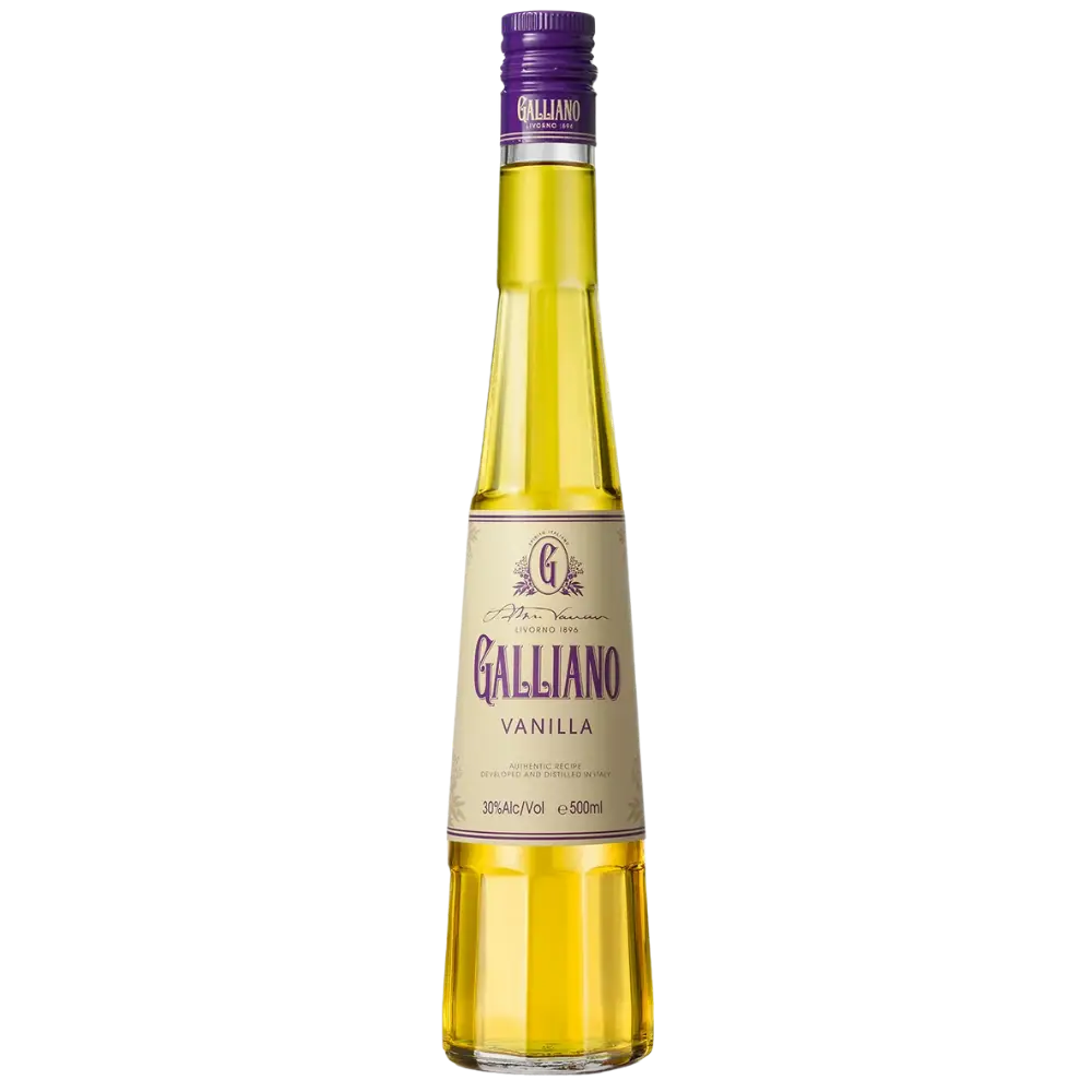 Buy Galliano Vanilla 375mL liqueur, clear glass bottle with yellow vanilla spirit.