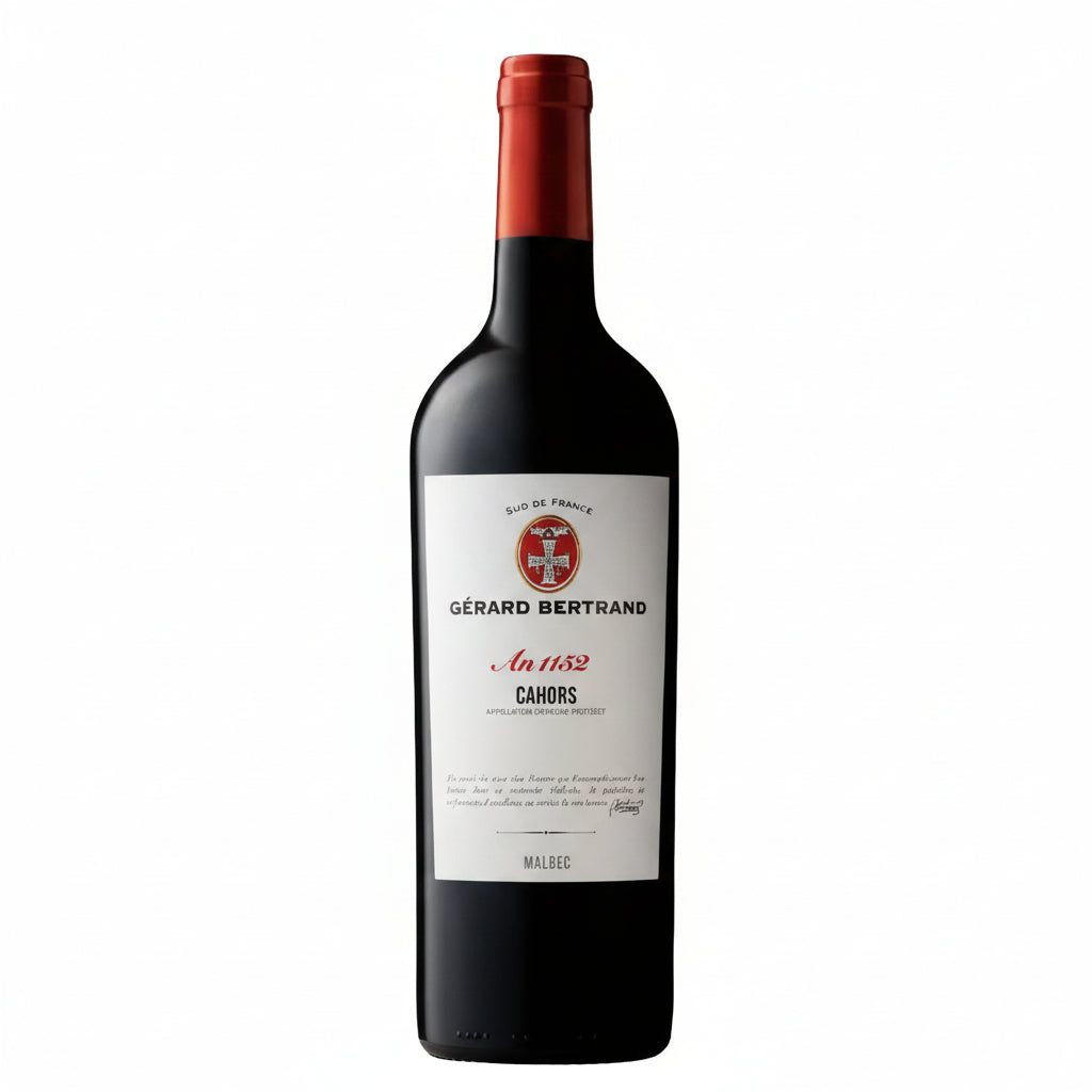 Gerard Bertrand An 1152 Heritage Cahors wine bottle with label, showcasing dark glass and elegant design.