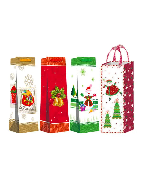 Buy gift bag single bottle, festive holiday designs, perfect for wine or liquor gifts