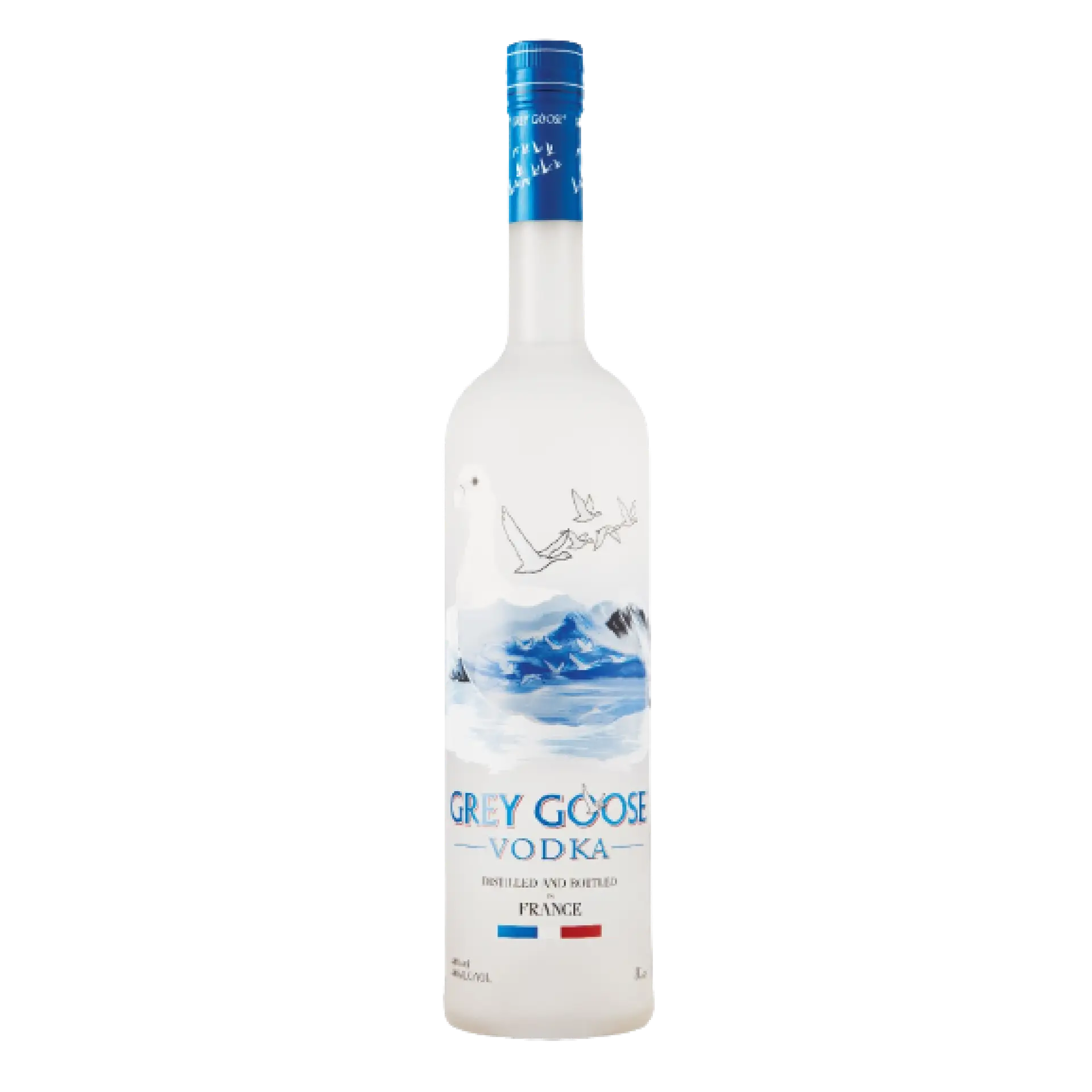 Buy Grey Goose Vodka 3L bottle, clear glass with blue label and French flag accents