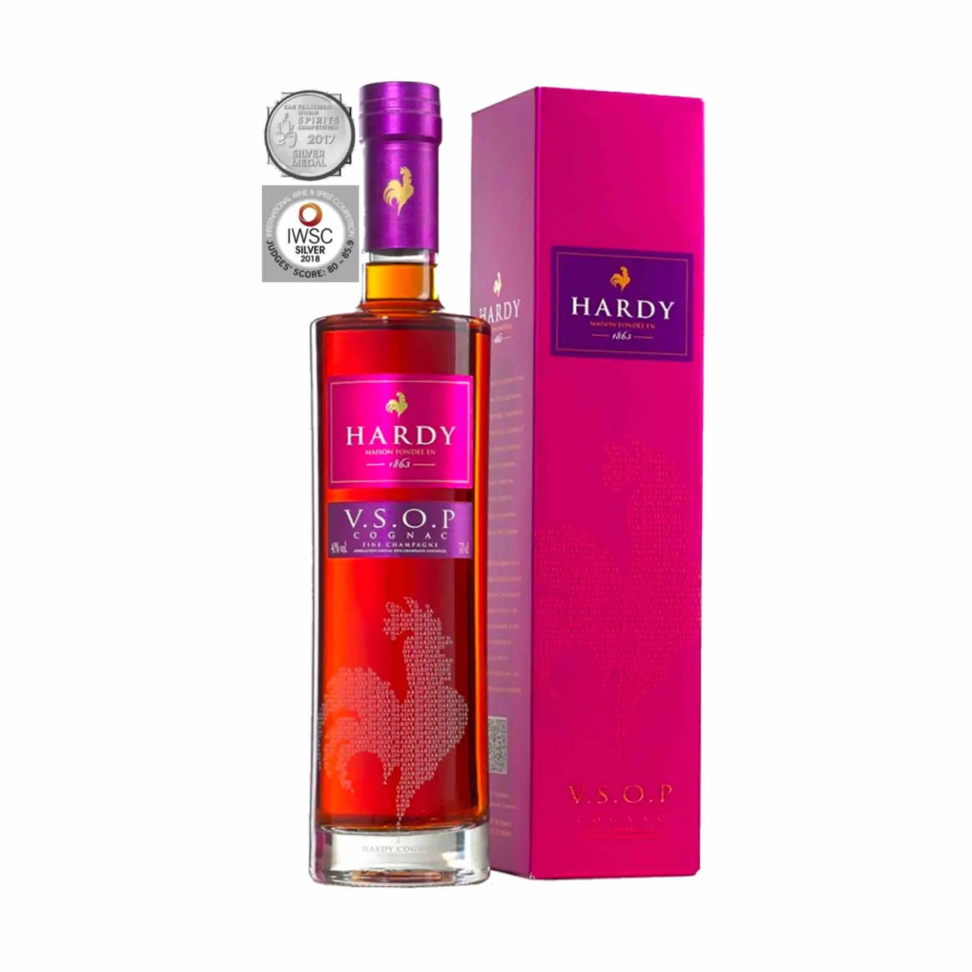 buy Hardy VSOP Cognac 700mL bottle with magenta gift box and award medals