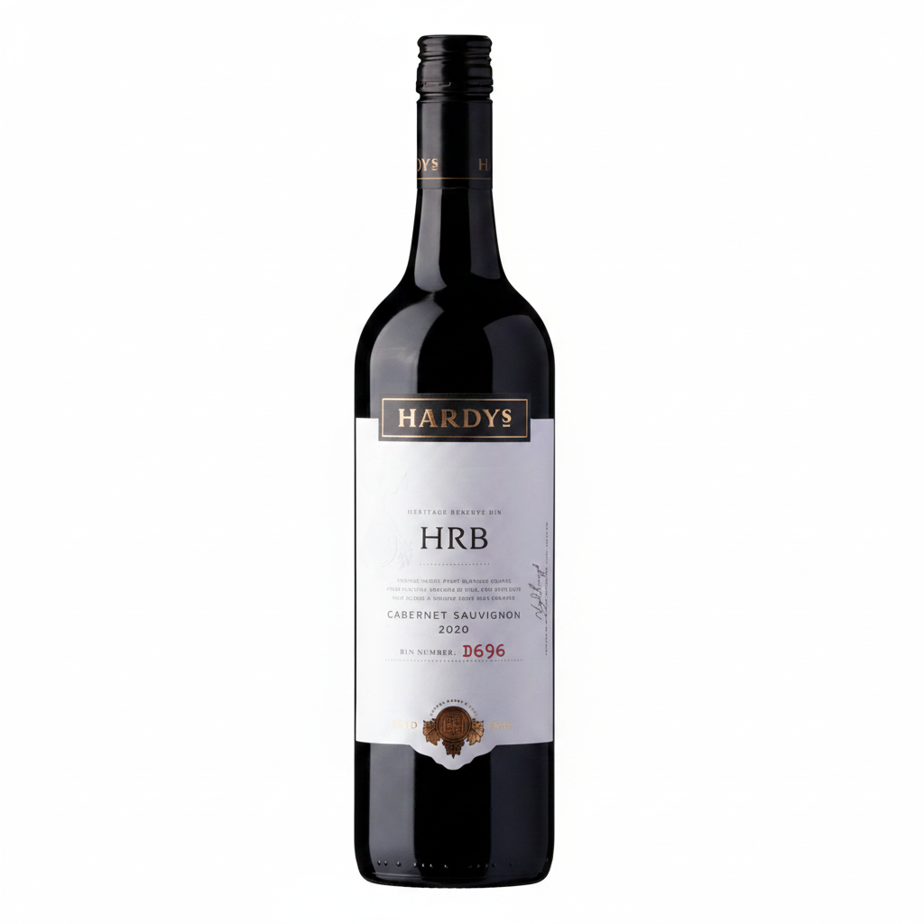 Hardy's Hrb Cabernet Sauvignon 750mL wine bottle with dark glass and label featuring the Hardy's logo and wine details.