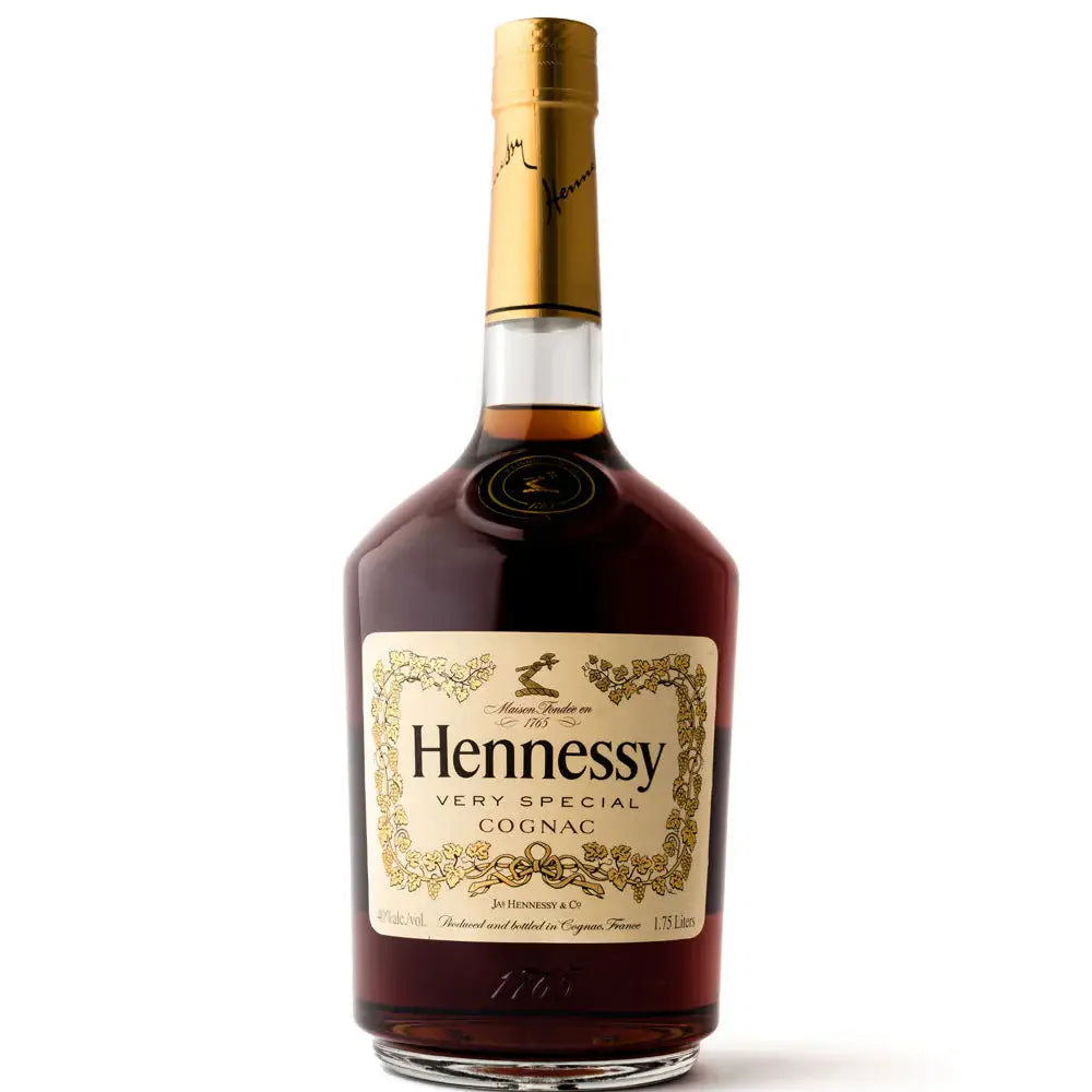 Buy Hennessy Very Special Cognac 1.75L bottle, gold label, amber liquid, isolated on white