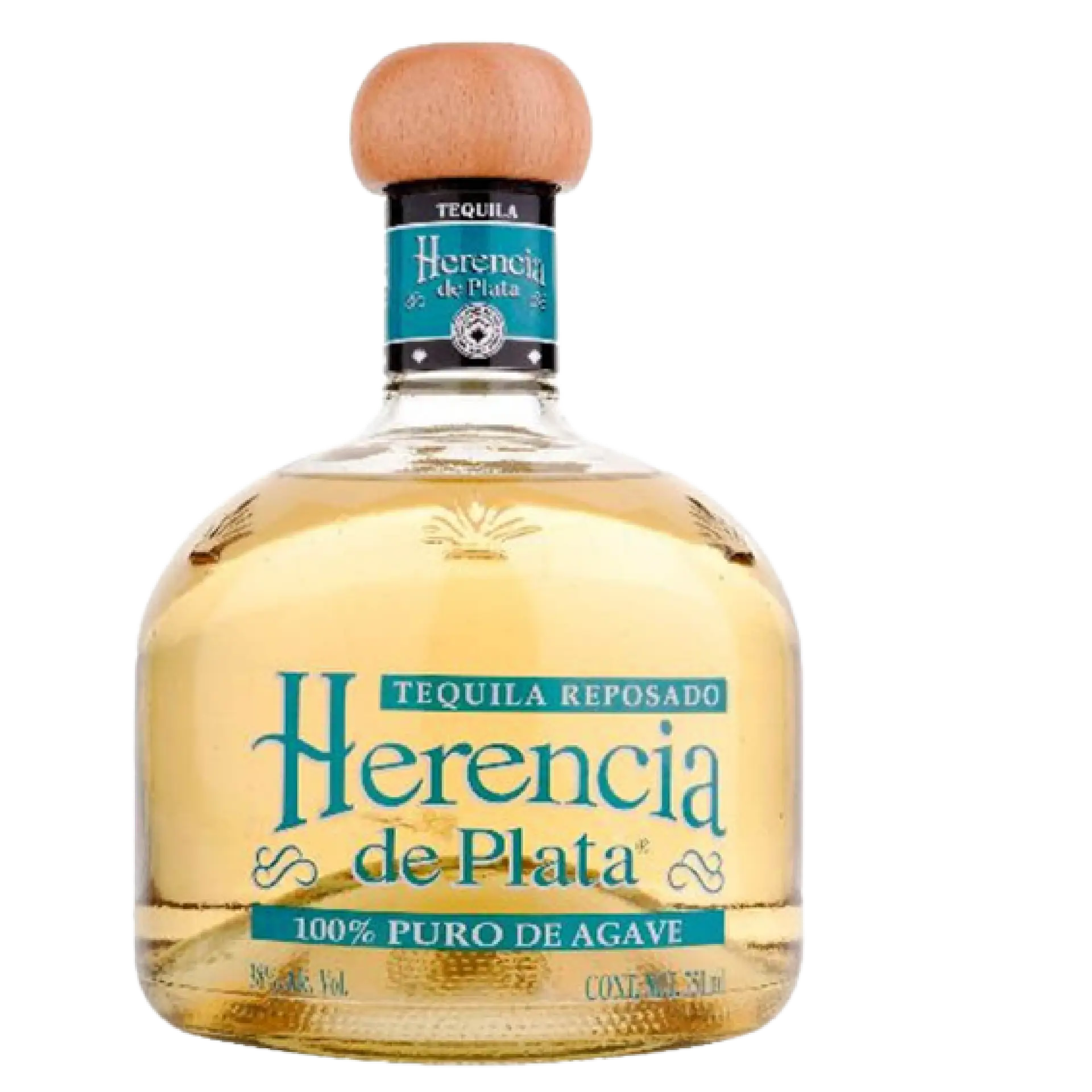 Buy Herencia de Plata Reposado tequila 700mL, 100% agave, gold liquor bottle with wooden cap