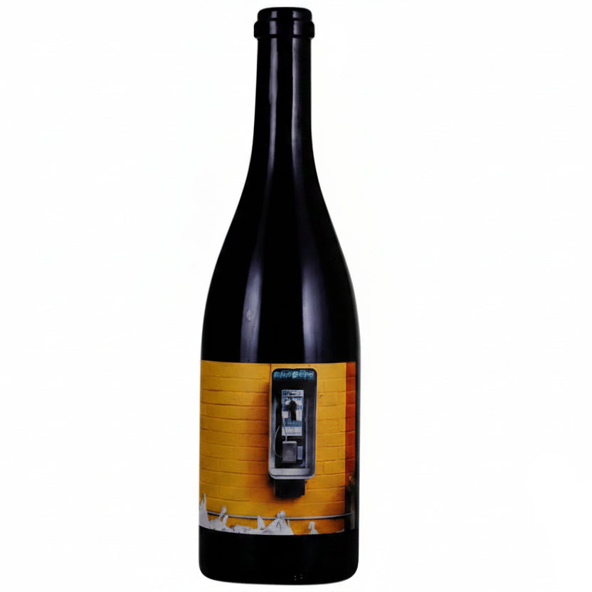 Herman Story First Time Caller Petite Sirah 750mL wine bottle with dark glass and label featuring bold artwork.