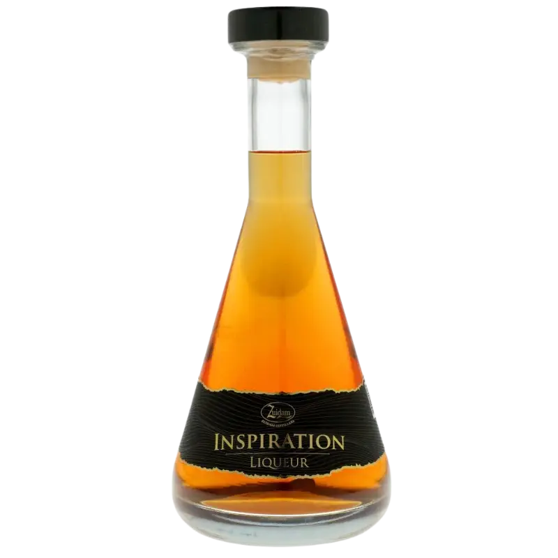 buy Inspiration Liqueur, clear glass bottle with amber orange liquor and black label