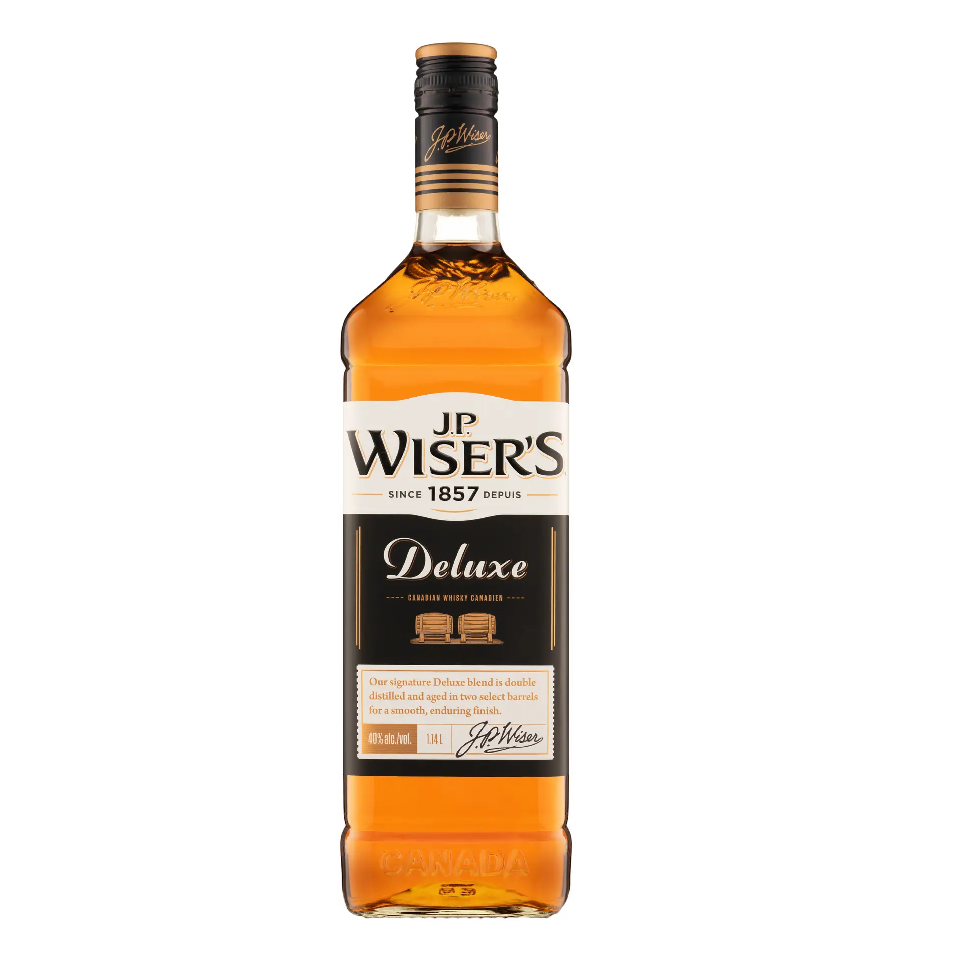 buy J.P. Wiser's Deluxe 1.14L Canadian whisky bottle with black and gold label