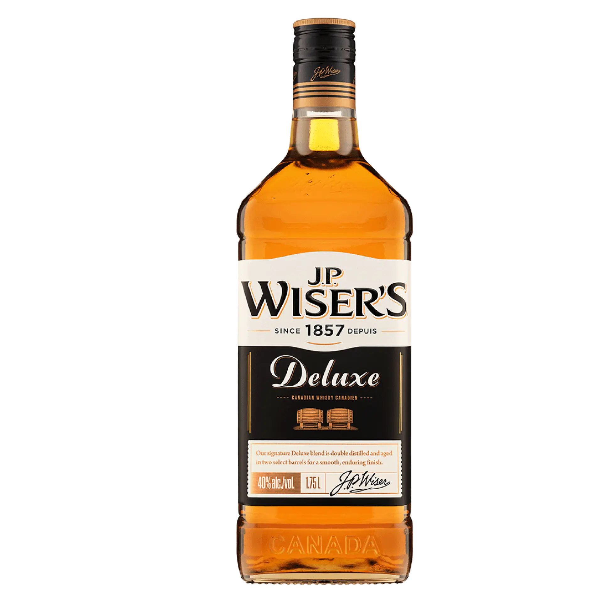 Buy J.P. Wiser's Deluxe Canadian whisky 1.75L with premium label, amber spirit