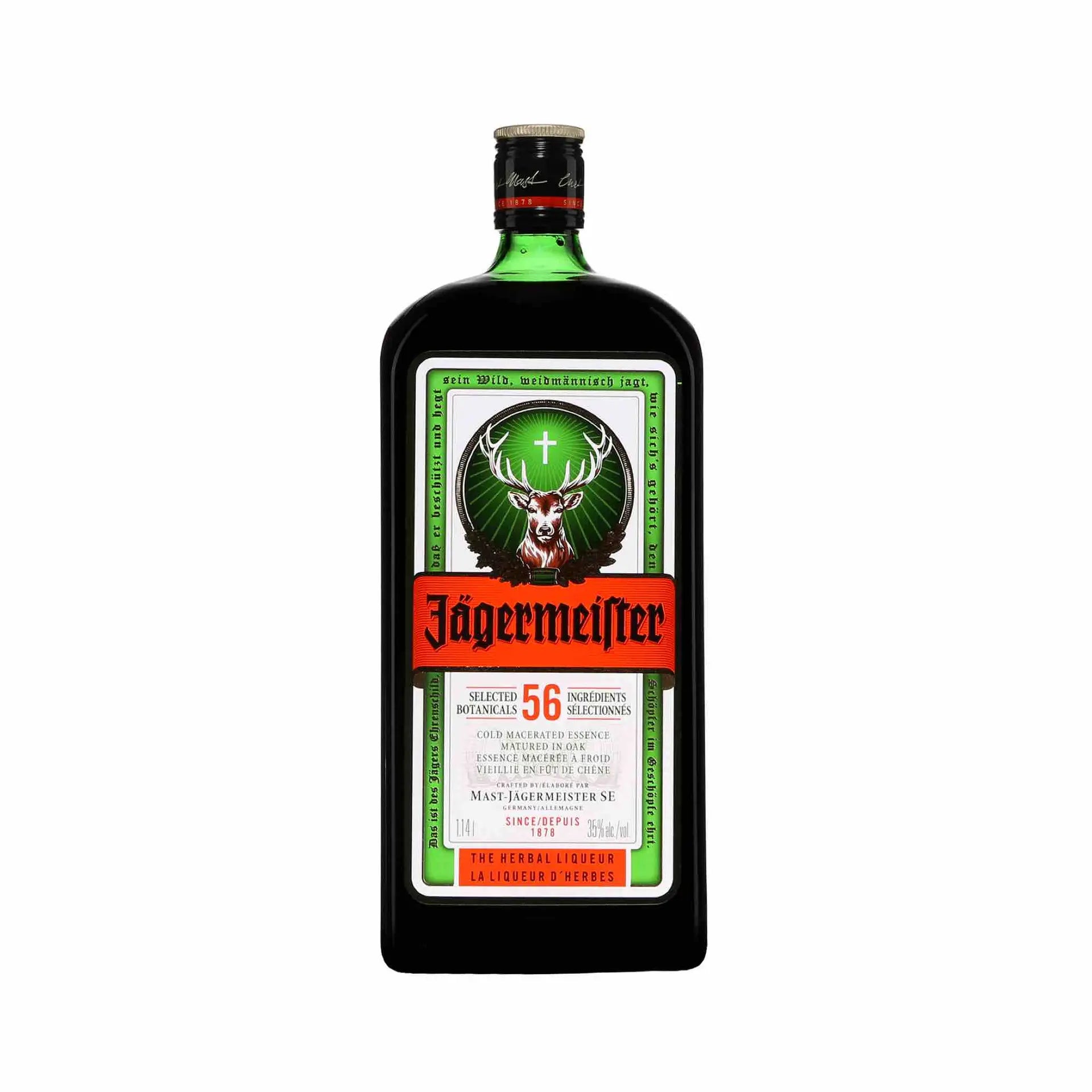 Buy Jagermeister Herbal Liqueur 1140ml bottle, bold green label with stag logo