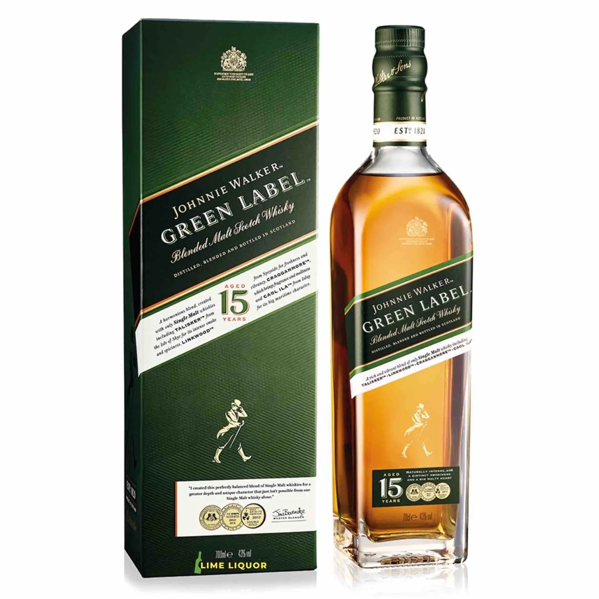 Buy Johnnie Walker Green Label 15 Year Old blended malt Scotch whisky, 750ml bottle and box