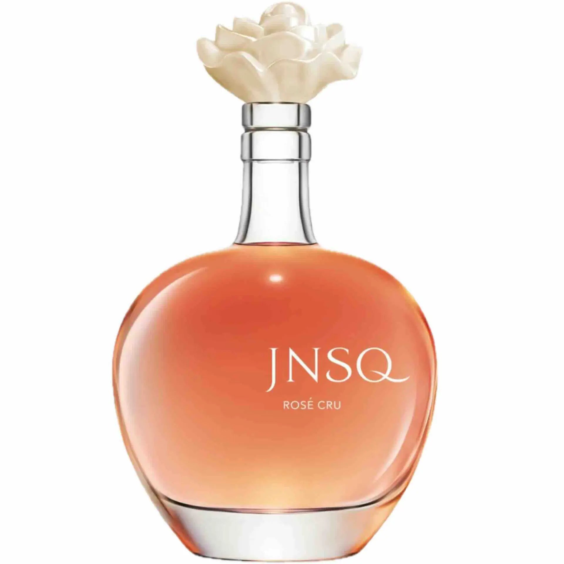 Buy JNSQ Rosé Cru wine in a round glass bottle with floral cap, premium rosé liquor