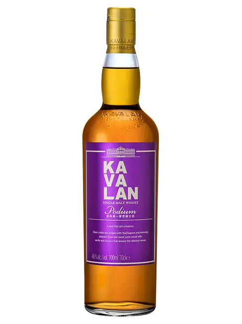 Buy Kavalan Podium single malt whisky bottle with purple label, 700ml, 46% ABV.