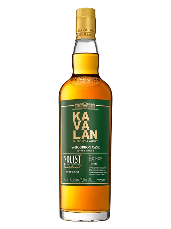 Buy Kavalan Solist Ex-Bourbon Single Malt Whisky 700mL, green label bottle, upright