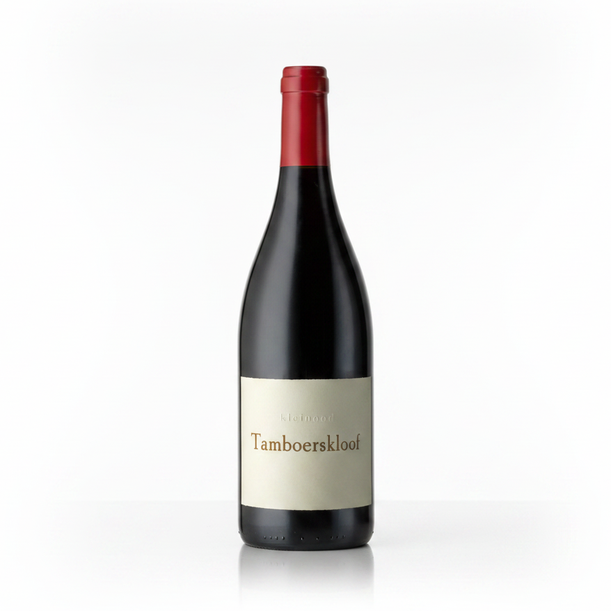 Bottle of Kleinood Tamboerskloof Syrah 750mL with a dark red wine label and elegant design.