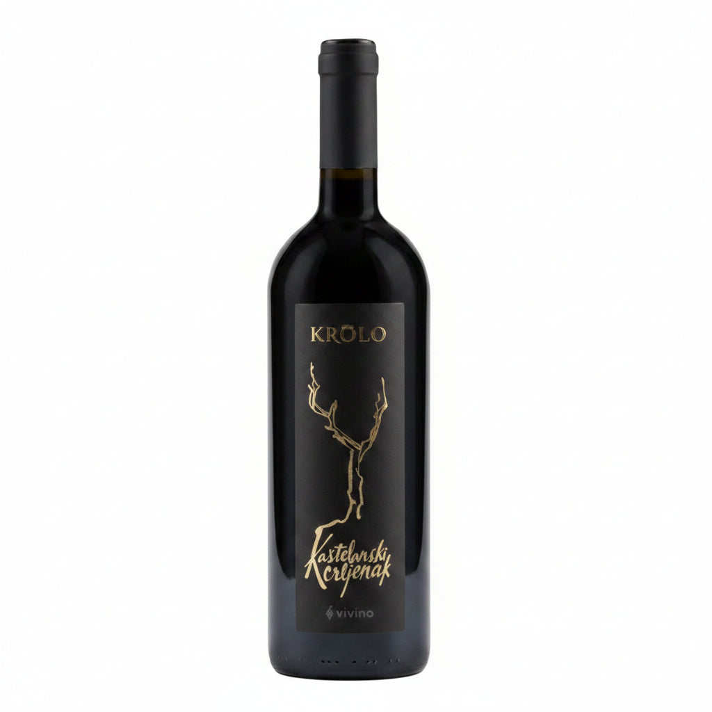 Krolo Crljenak Kastelanski red wine in a 750mL bottle, with a dark glass bottle and label showcasing the Krolo brand.