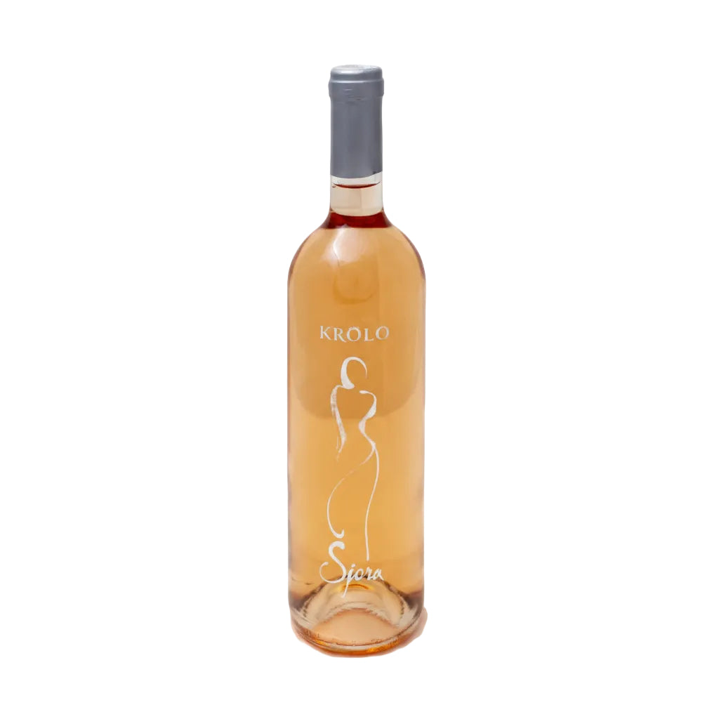 Krolo Sjora Rose 750mL bottle with a pink liquid inside, featuring a clear glass bottle with a label displaying the product name.