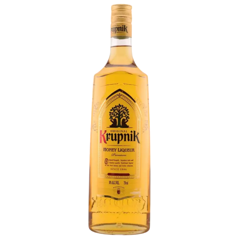 buy Krupnik Honey Liqueur 750mL golden liqueur bottle with label