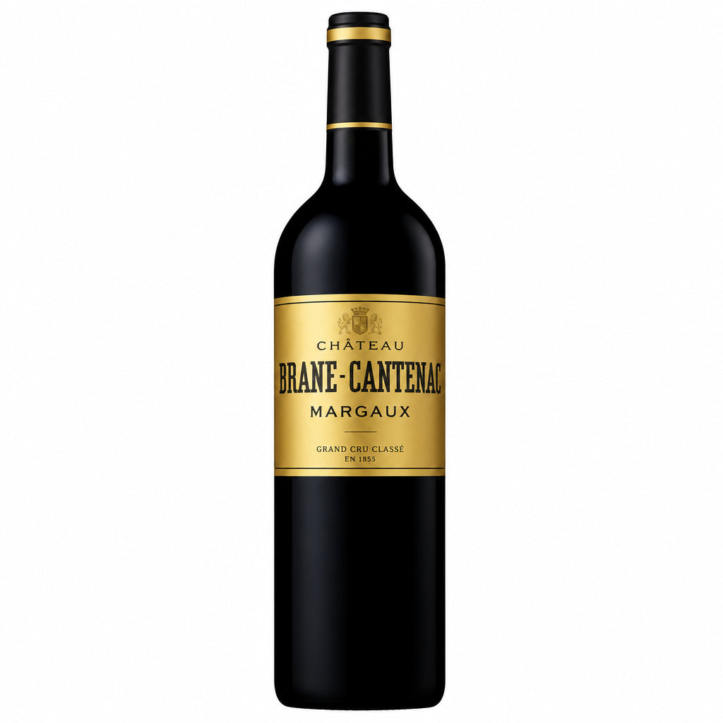 Chateau Brane Cantenac Bordeaux red wine bottle with label, showcasing elegant packaging and classic design.