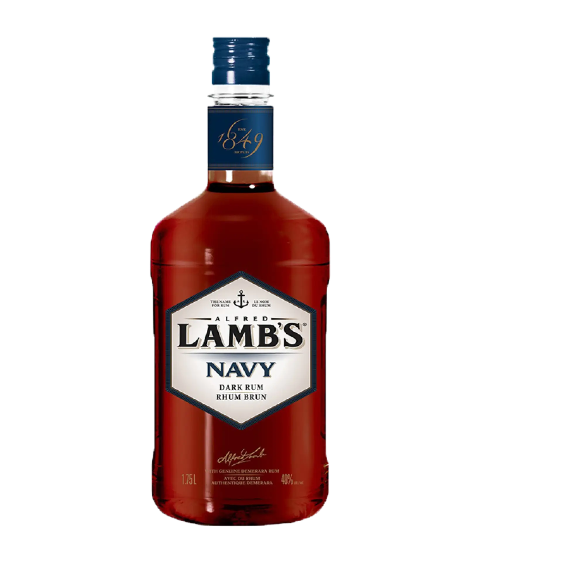 Buy Lamb's Navy Dark Rum 1.75L, large bottle of dark rum with blue and white label