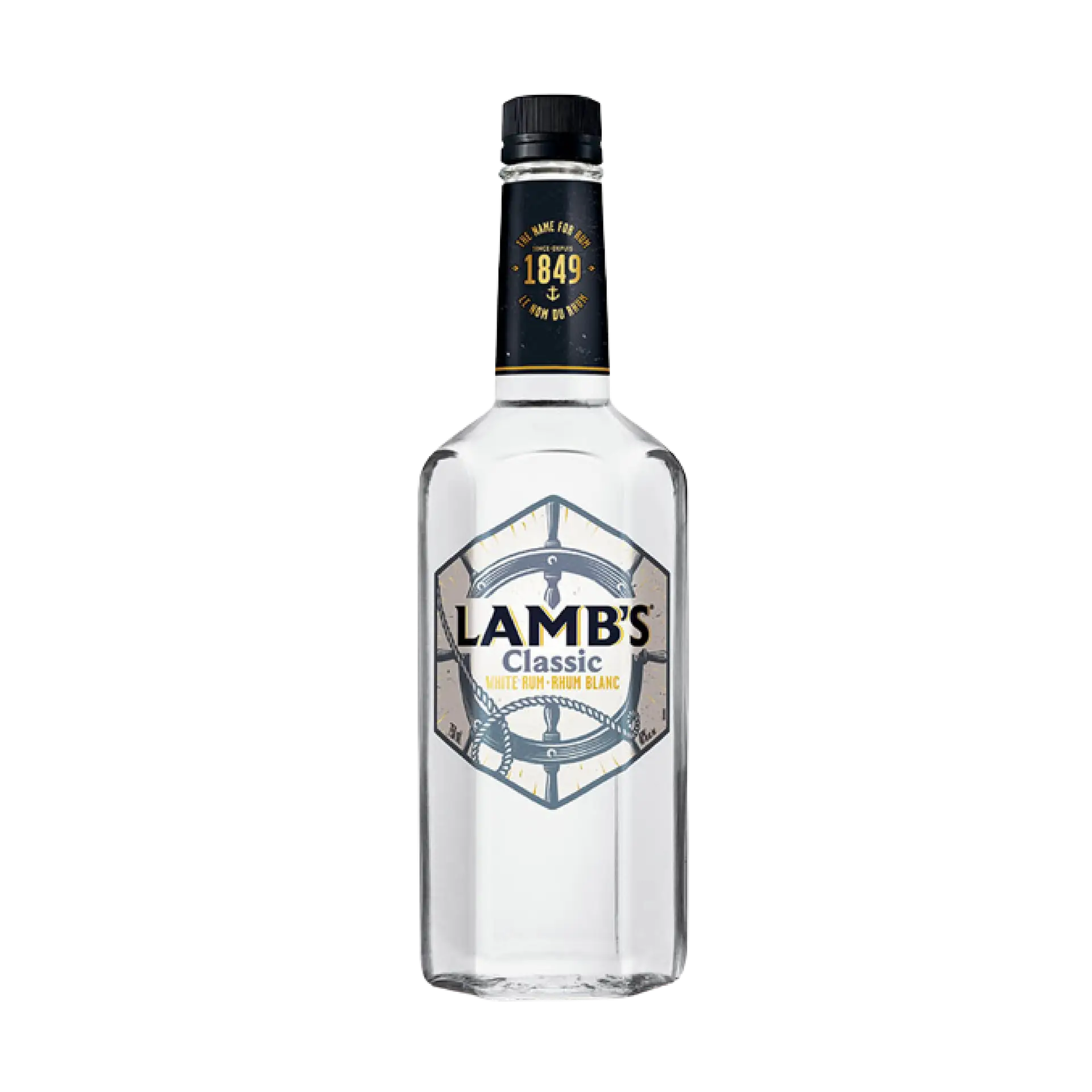 buy Lamb's Classic White Rum 750mL clear bottle with label and black cap