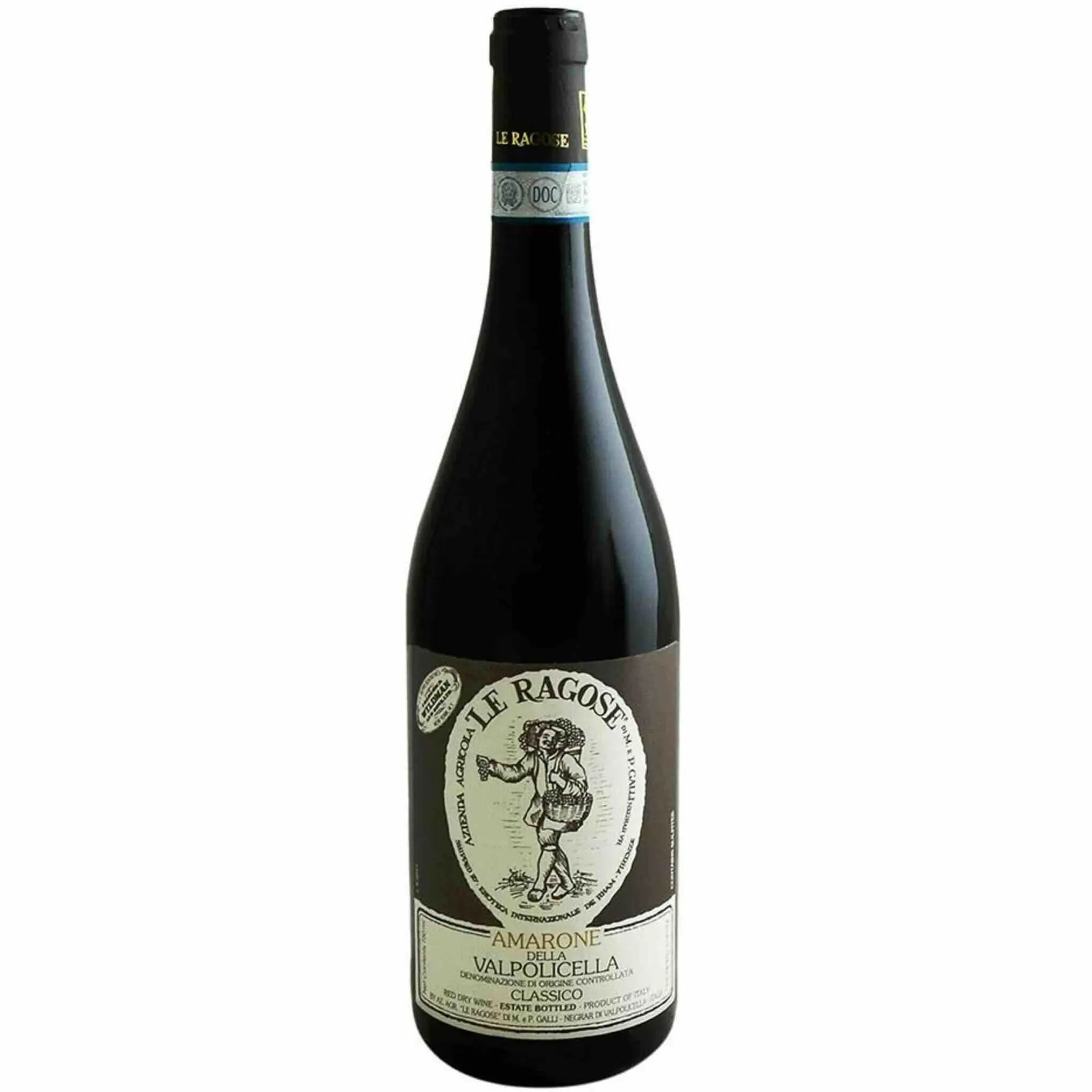 Buy Le Ragose Amarone, red wine bottle with vintage label, product photo on white background
