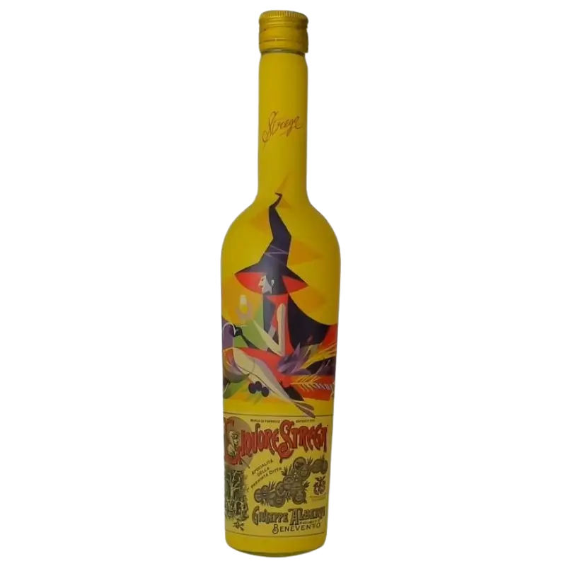 buy Liquore Strega Benevento 700mL yellow bottle with witch illustration and gold label