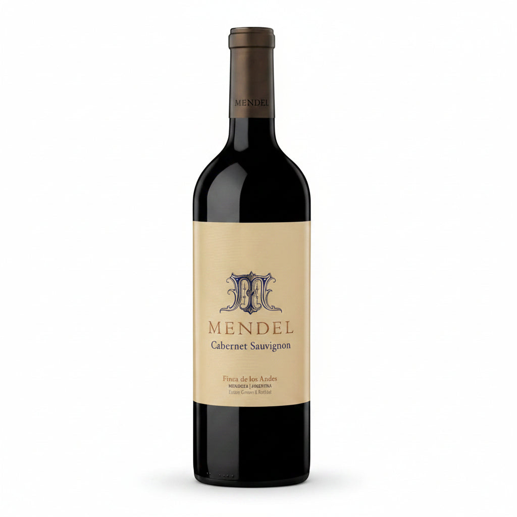 Bottle of Mendel Cabernet Sauvignon 750mL featuring a dark glass wine bottle with a label displaying Mendel branding and wine details.