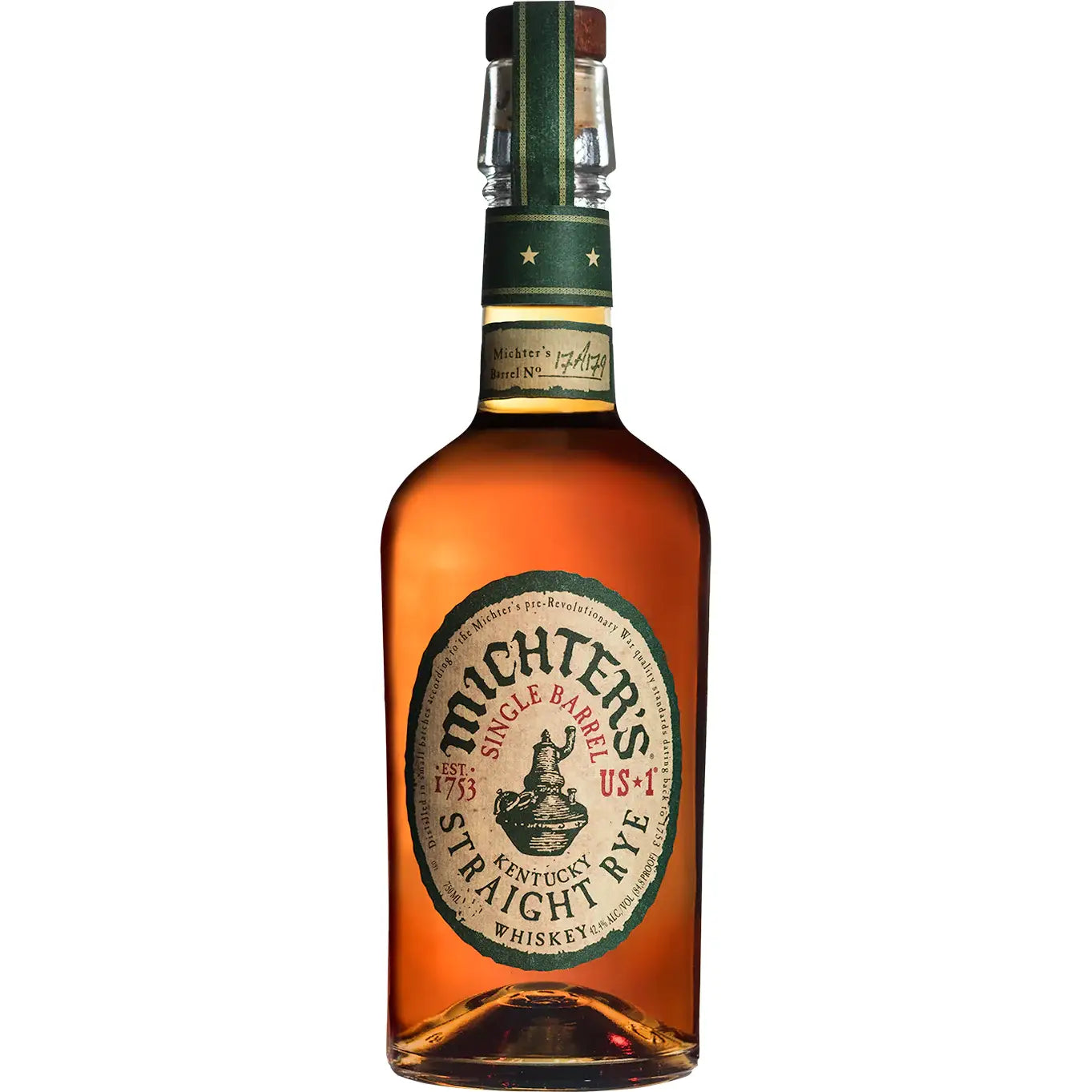 Buy Michter's Straight Rye; single barrel Kentucky whiskey bottle with green label