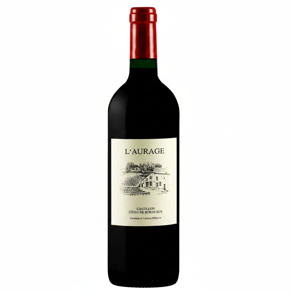 Mitjaville L'aurage Ct De Castillon wine bottle with label and dark glass, showcasing French wine from Mitjaville.