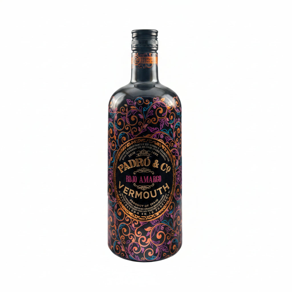 Bottle of Padro & Co. Rojo Amargo Vermouth, 750mL, with a dark label and elegant design, for cocktails and aperitifs.