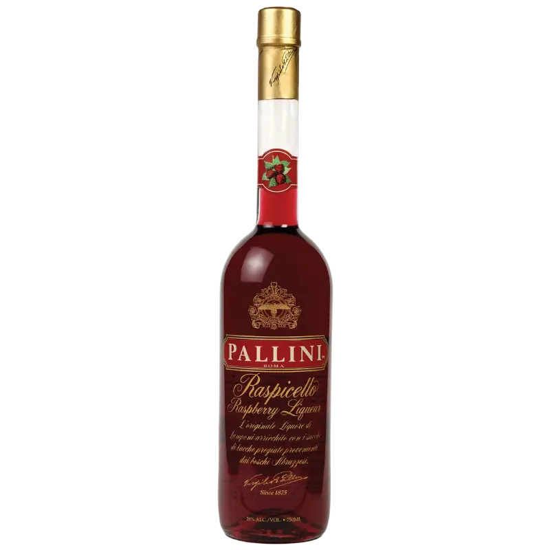 Buy Pallini Raspicello Raspberry Liqueur 750mL bottle, red label, gold cap, raspberry spirit