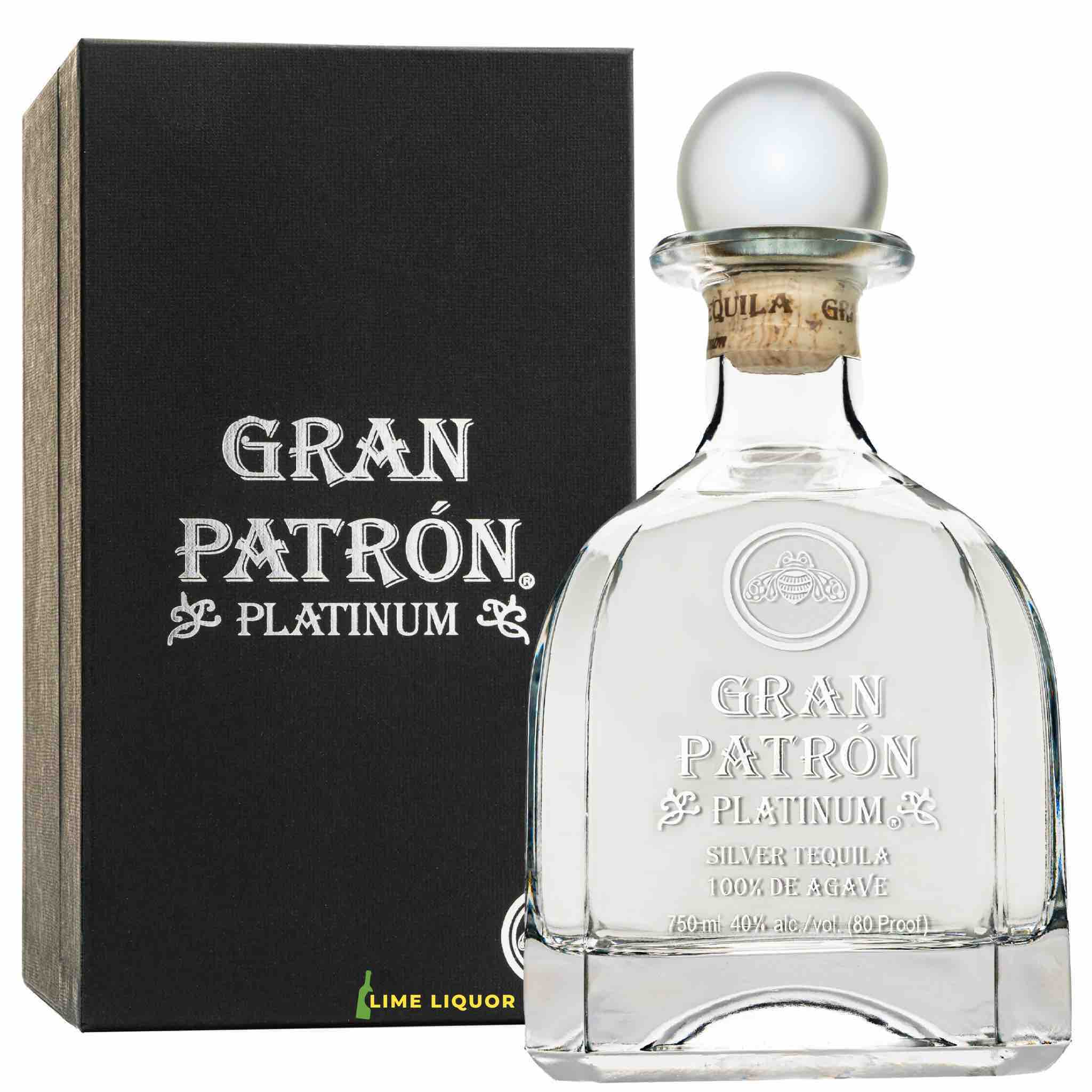 Buy Gran Patrón Platinum Silver Tequila 750mL, presented with black gift box, clear bottle