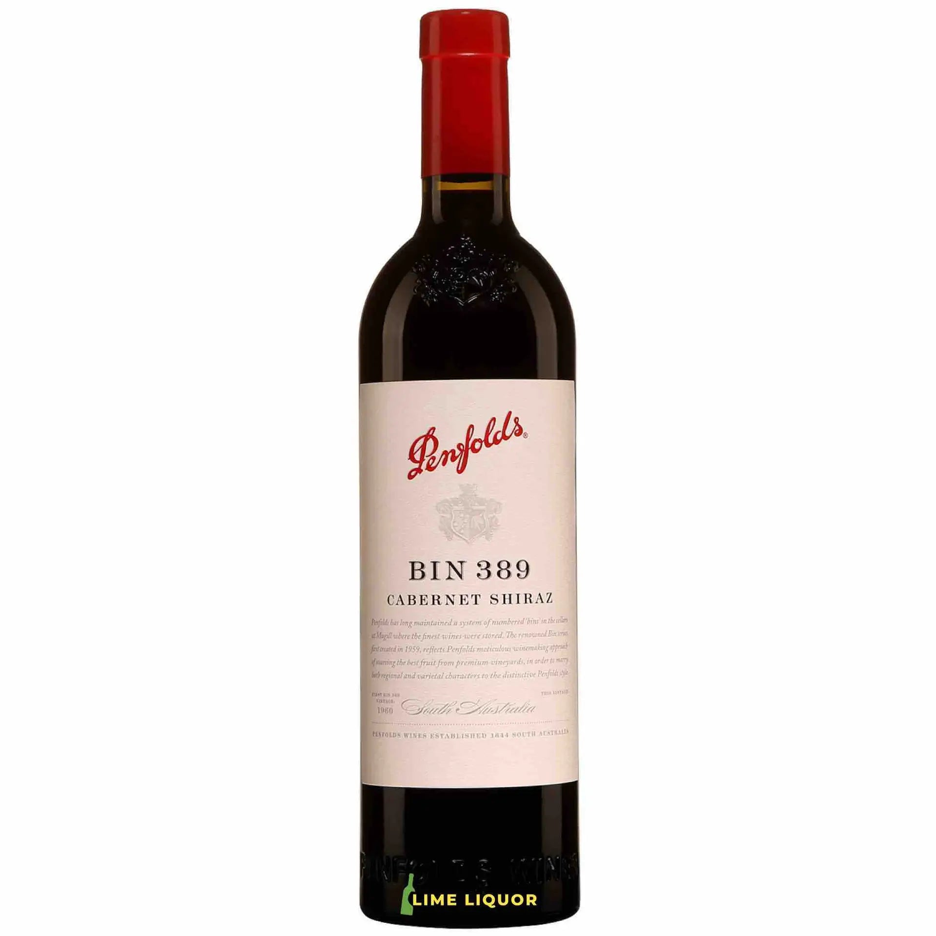 Buy Penfolds Bin 389 Cabernet Shiraz 750mL red wine bottle with red foil cap