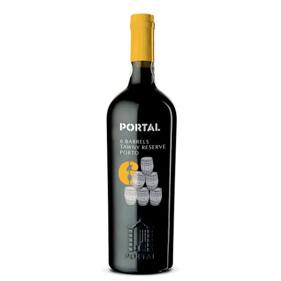 Bottle of Portal 6 Barrels Tawny Reserve Port wine in a 750ml bottle with a dark label and gold accents.