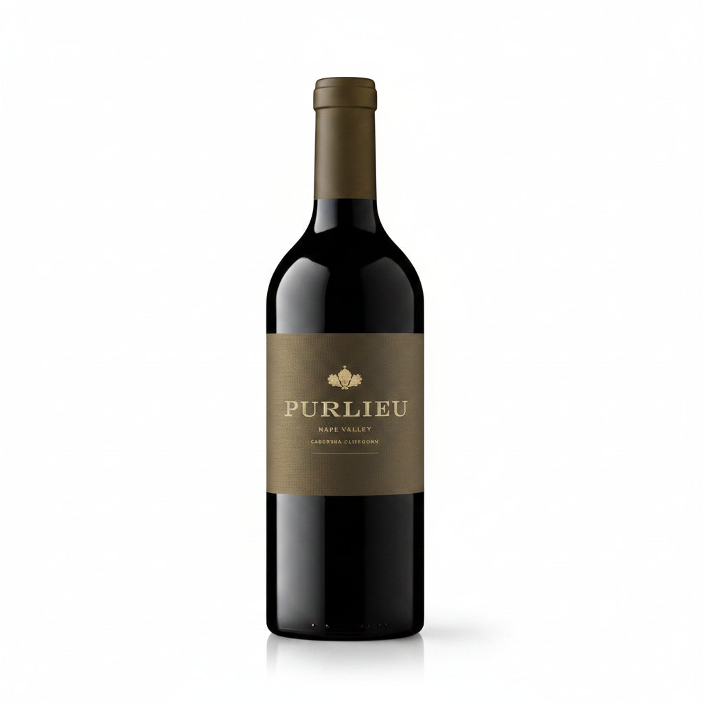 Purlieu Napa Valley Cabernet Sauvignon 750mL bottle with dark glass and label featuring vineyard imagery.