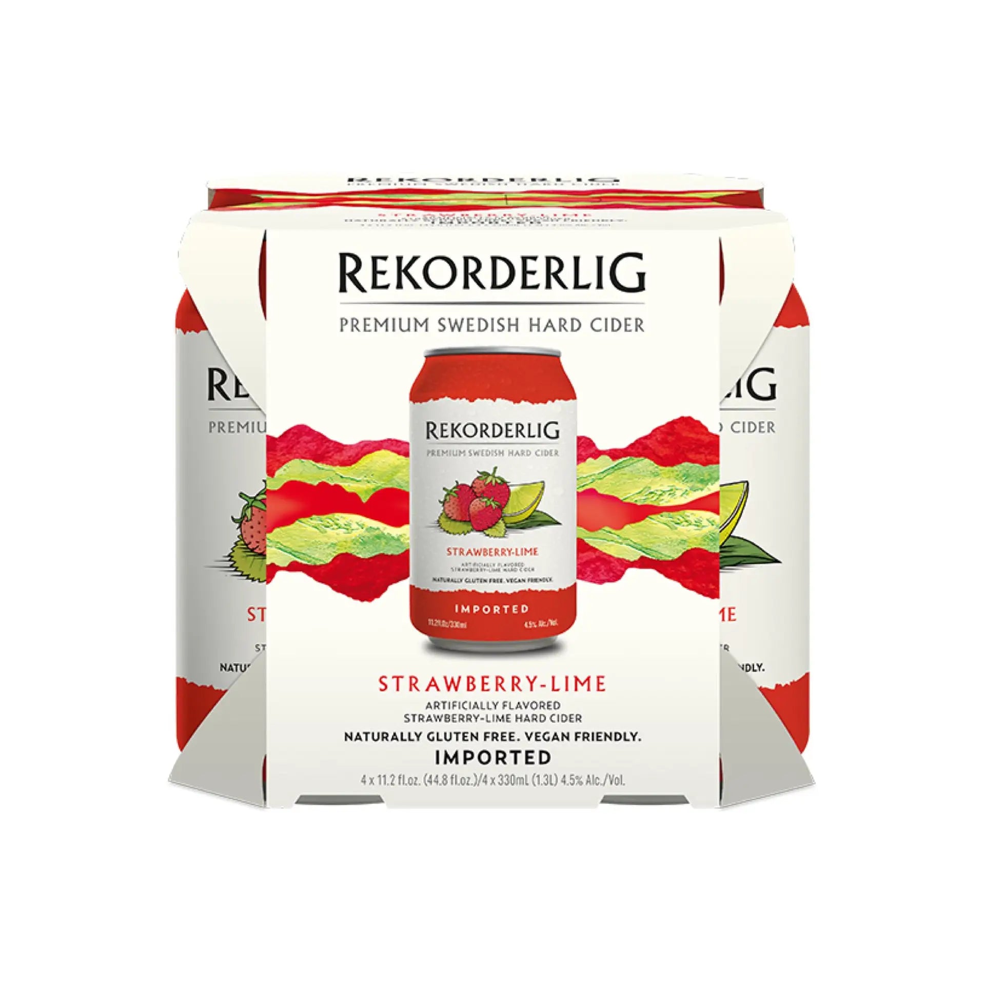 Buy Rekorderlig Strawberry-Lime Swedish hard cider 4-pack, gluten free, vegan friendly.