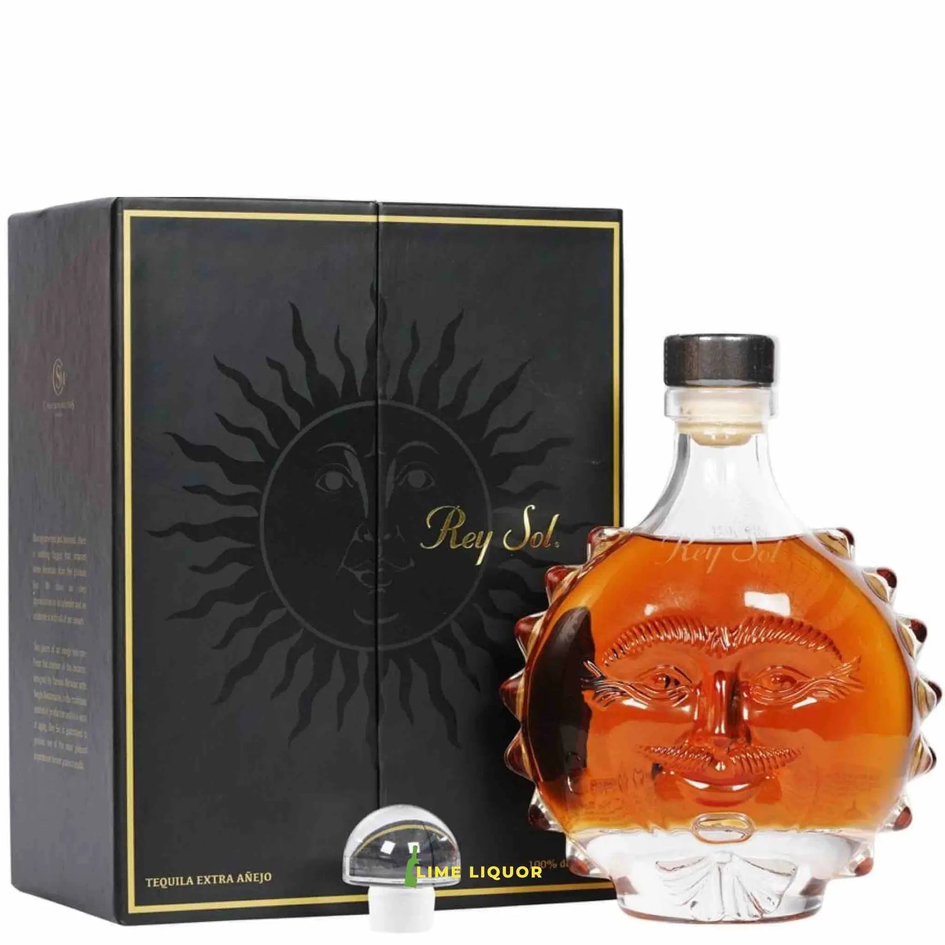 Buy Rey Sol 6 Year Extra Anejo Tequila 750mL in a sun-shaped bottle with box