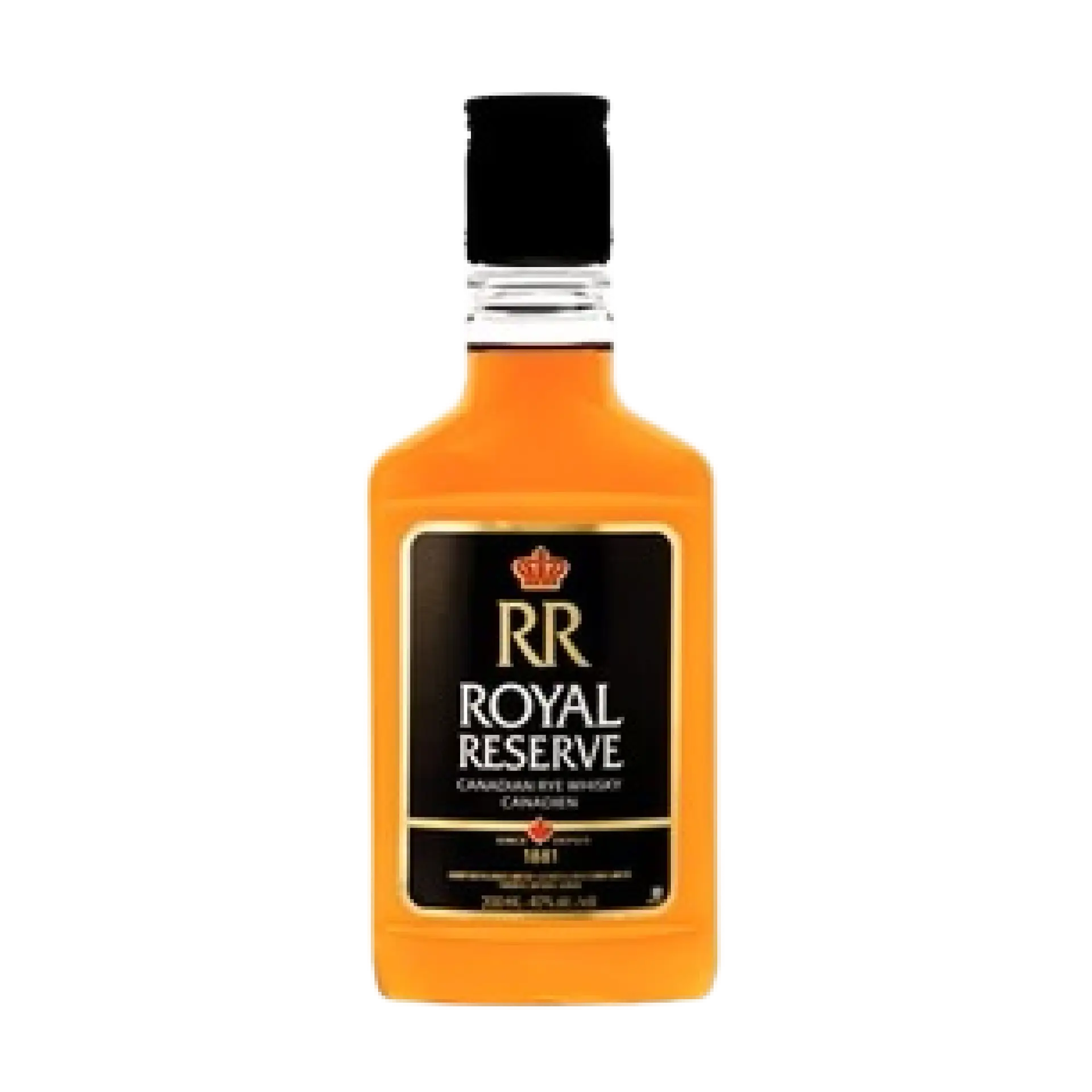 Buy Royal Reserve Canadian Rye Whisky 200mL bottle, whiskey with black and gold label