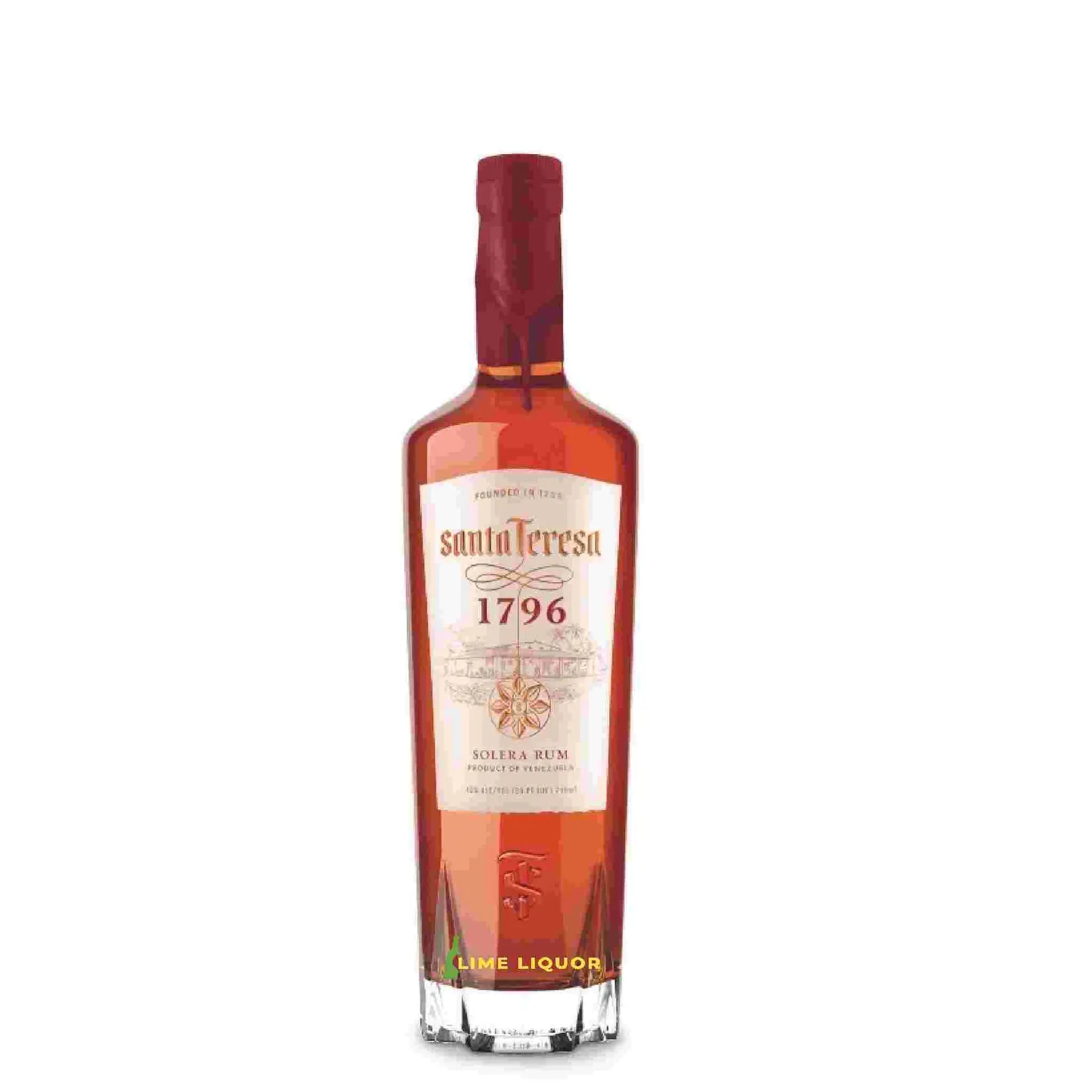 Buy Santa Teresa 1796 Ron Antiguo de Solera 750mL rum, clear bottle on white background