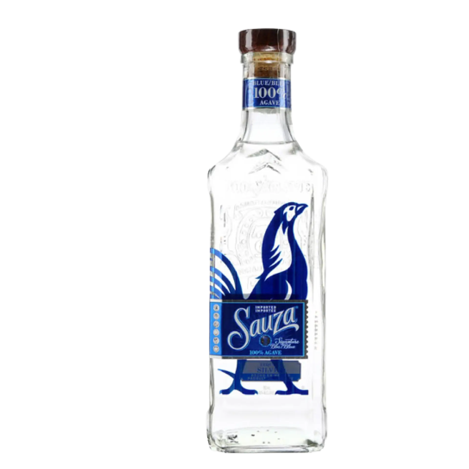 Buy Sauza Blue Silver 750mL clear tequila bottle with blue agave label and cork cap