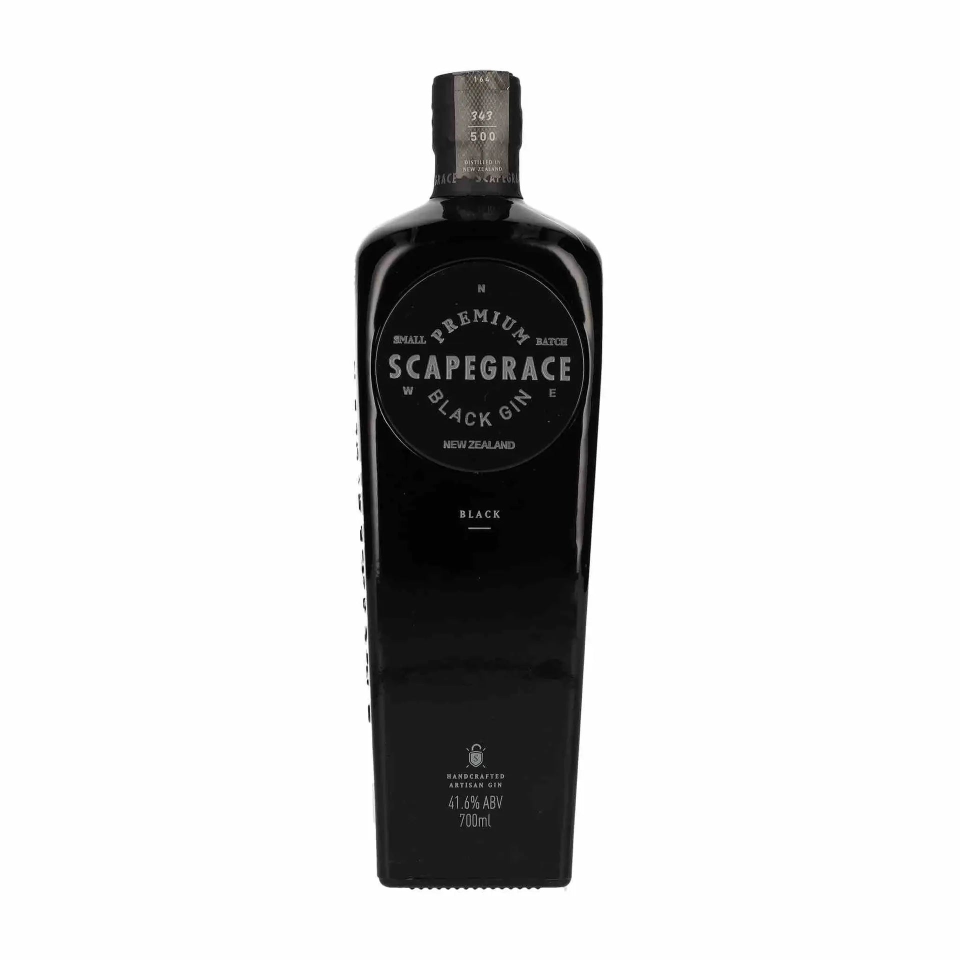 buy Scapegrace Black Gin 700mL, premium black gin bottle, 41.6% ABV, New Zealand gin