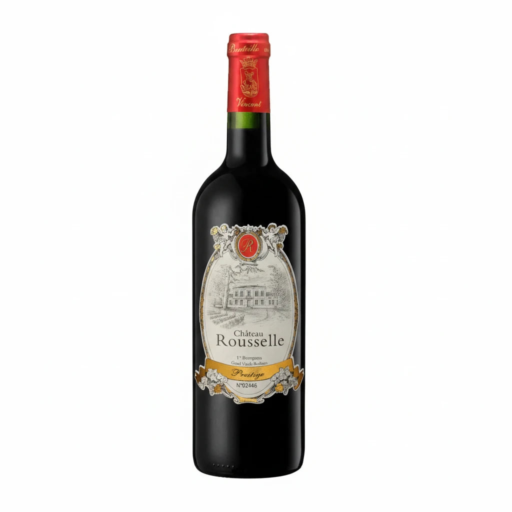 Chateau Rousselle Prestige wine bottle with elegant label, showcasing a premium French wine from Chateau winery.