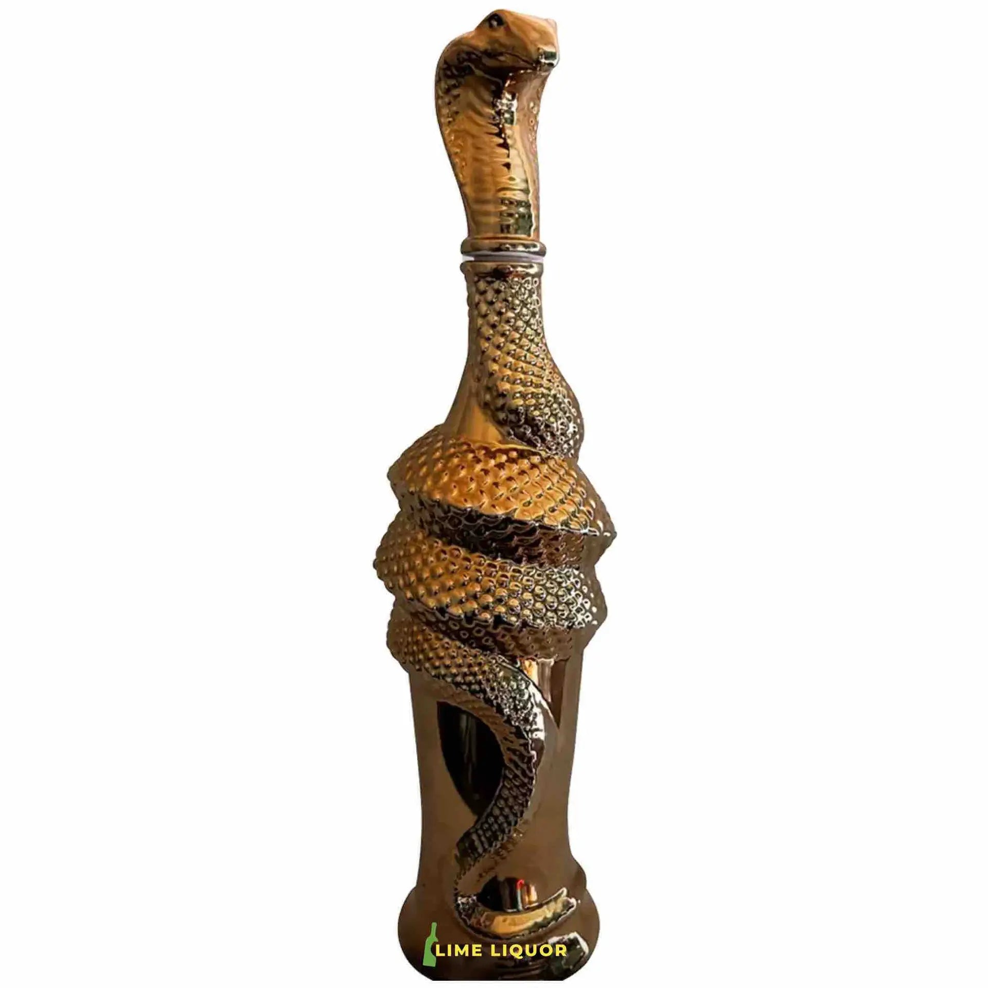 Buy Skorpios 1618 Tequila Reposado 750mL in a gold snake-shaped bottle