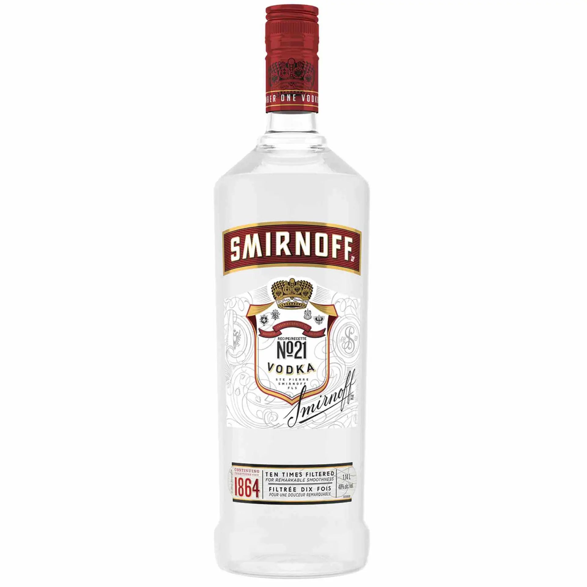 Buy Smirnoff No. 21 Vodka 1.14L clear bottle with red cap and label