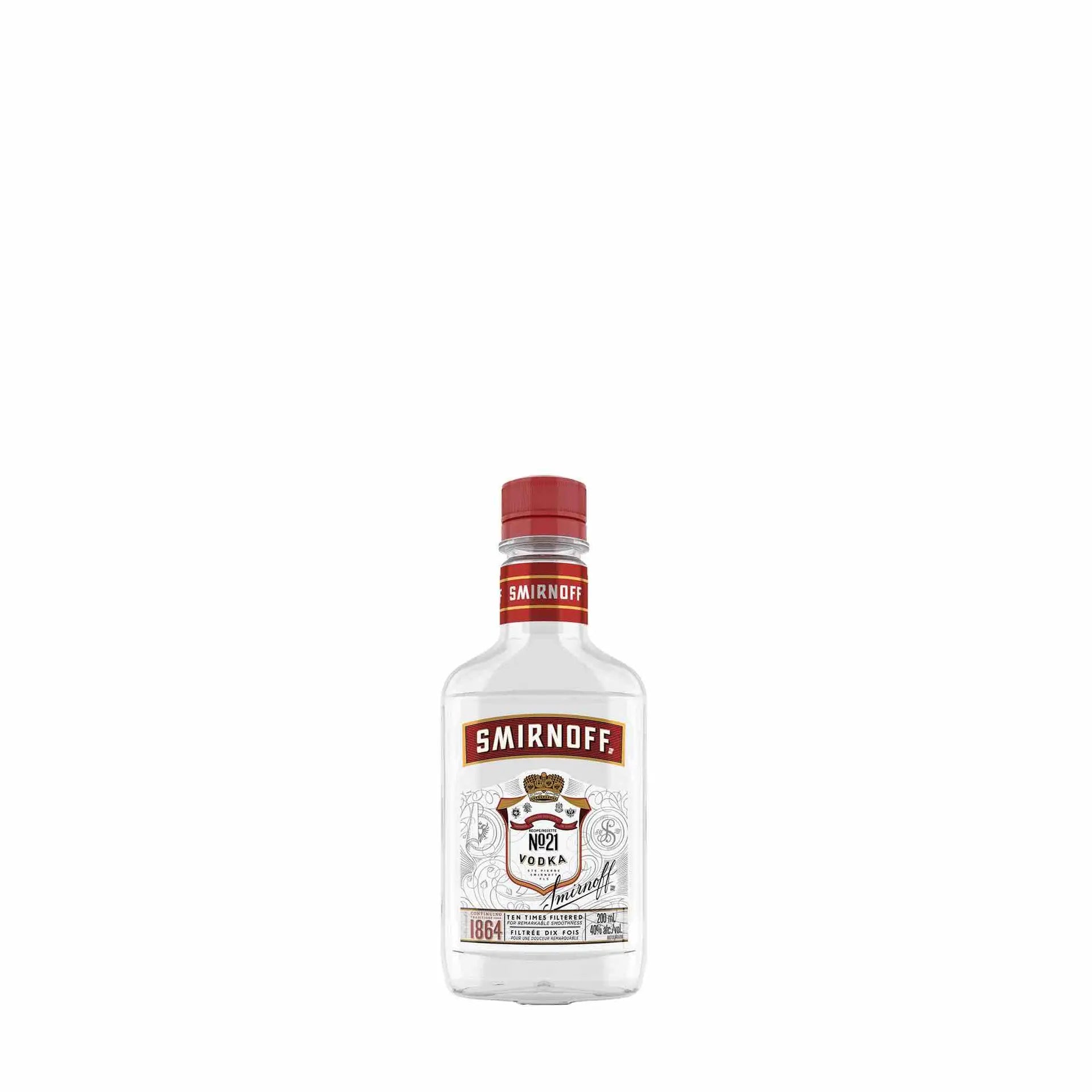 Buy Smirnoff No. 21 Vodka 200mL clear bottle with red label and cap