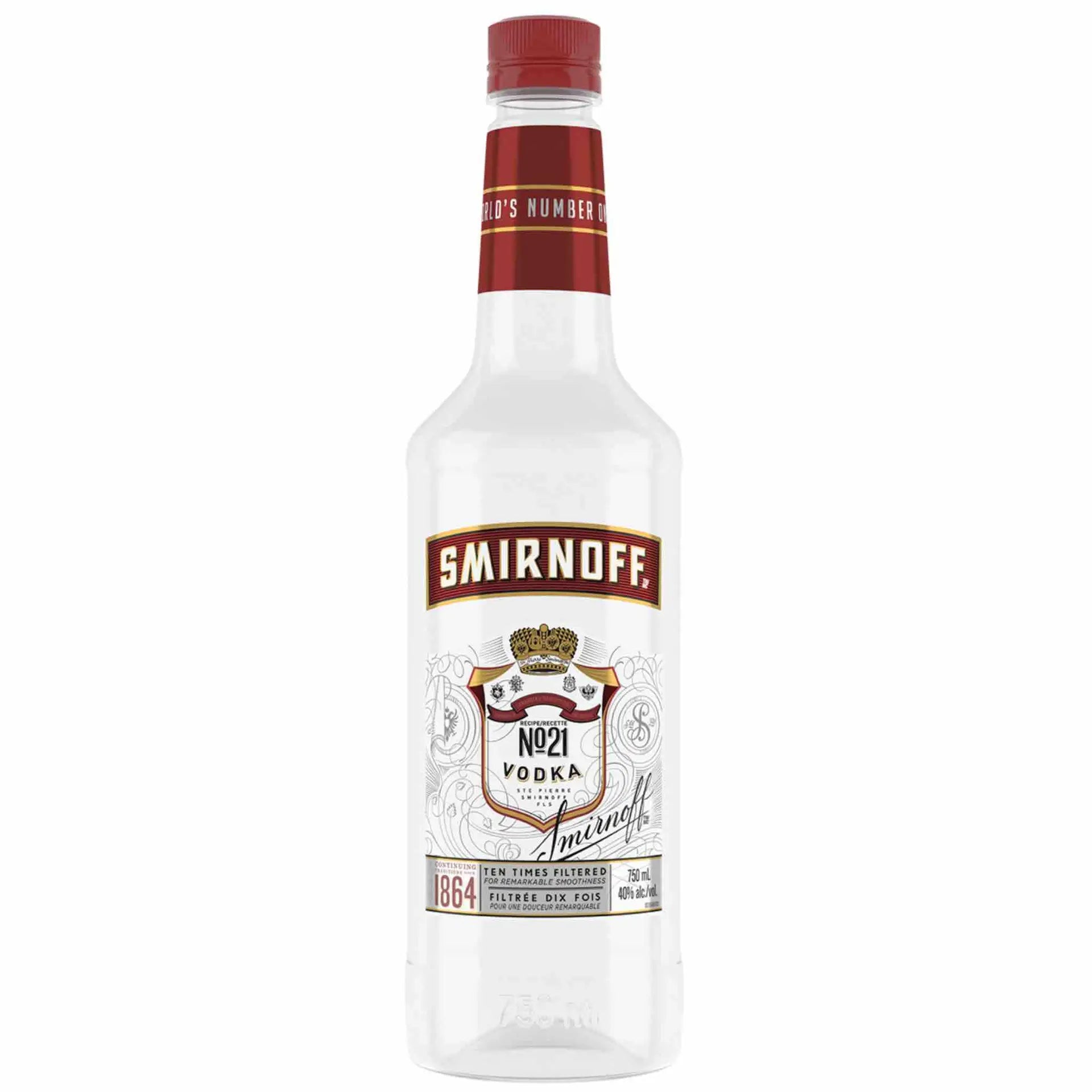 buy Smirnoff No. 21 Vodka 750mL clear glass bottle with red and white label